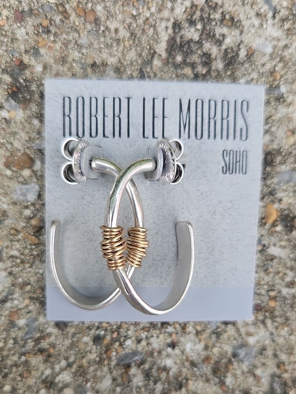 Robert Lee Morris Silver Hoops with Gold-Tone Wire Wrap Accents New With Tags